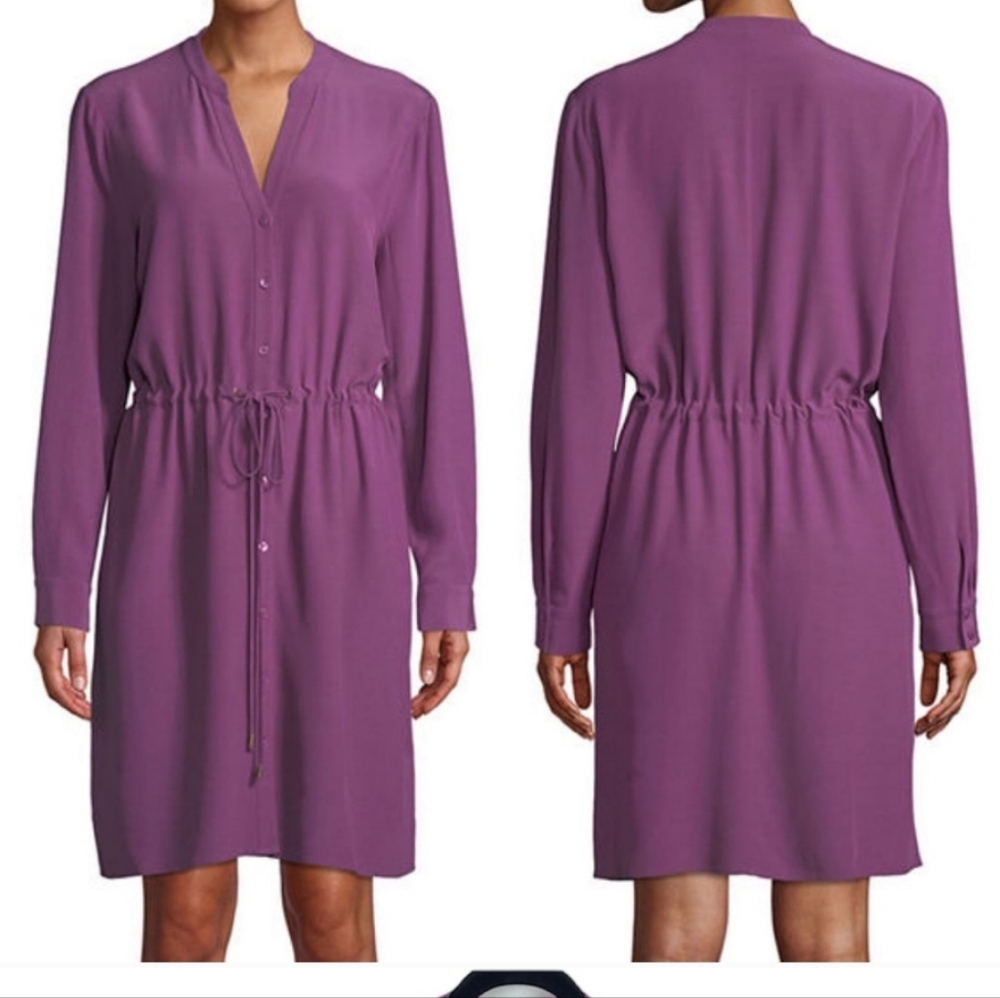 Eileen Fisher Long Sleeve Crepe Drawstring Shirt Dress/Buttondown Dress
